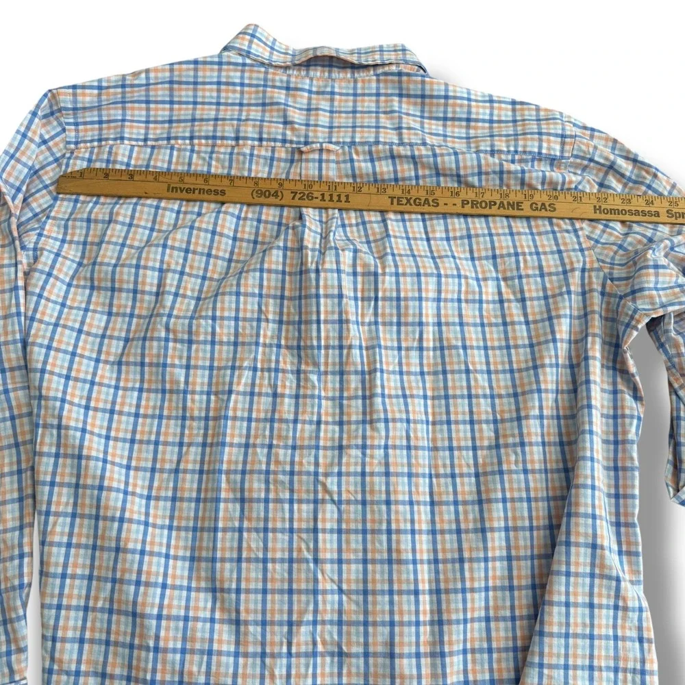 Mason James Mens XXL Plaid Button Down Long Sleeve Stretch‎ Shirt Orange Blue